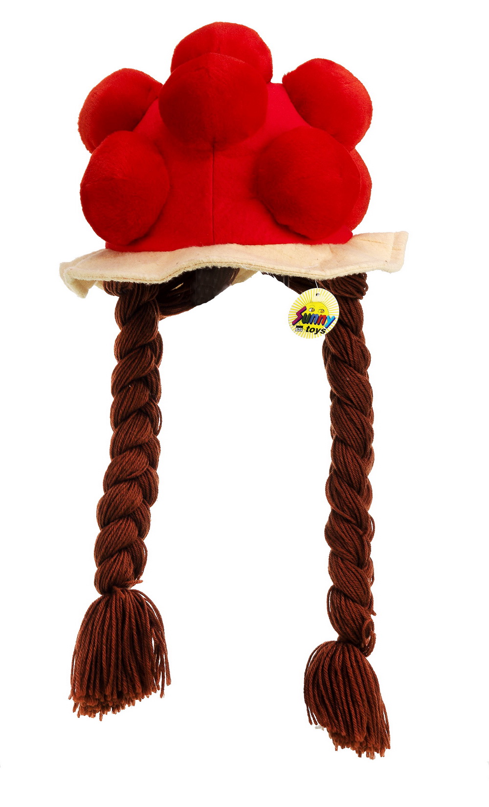 Bollenhut-Mütze mit Zöpfen aus Plüsch