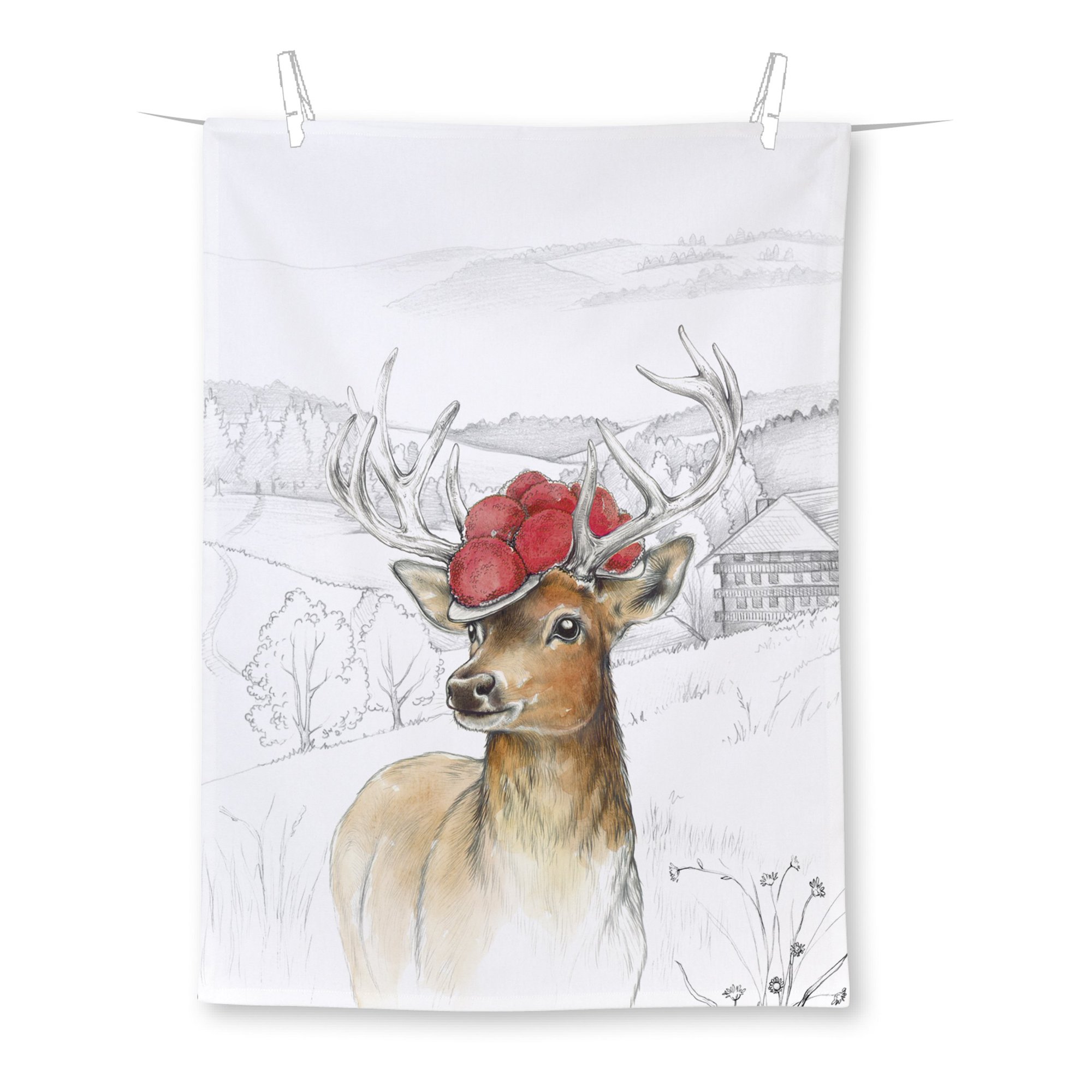 Geschirrtuch Hirsch mit Bollenhut