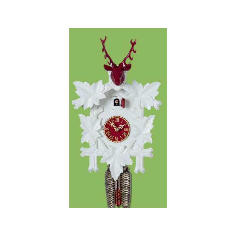 Kuckucksuhr 8 Tage, weiß/rot, 38 cm Kuckucksuhr 8 Tage, weiß/rot, 38 cm
