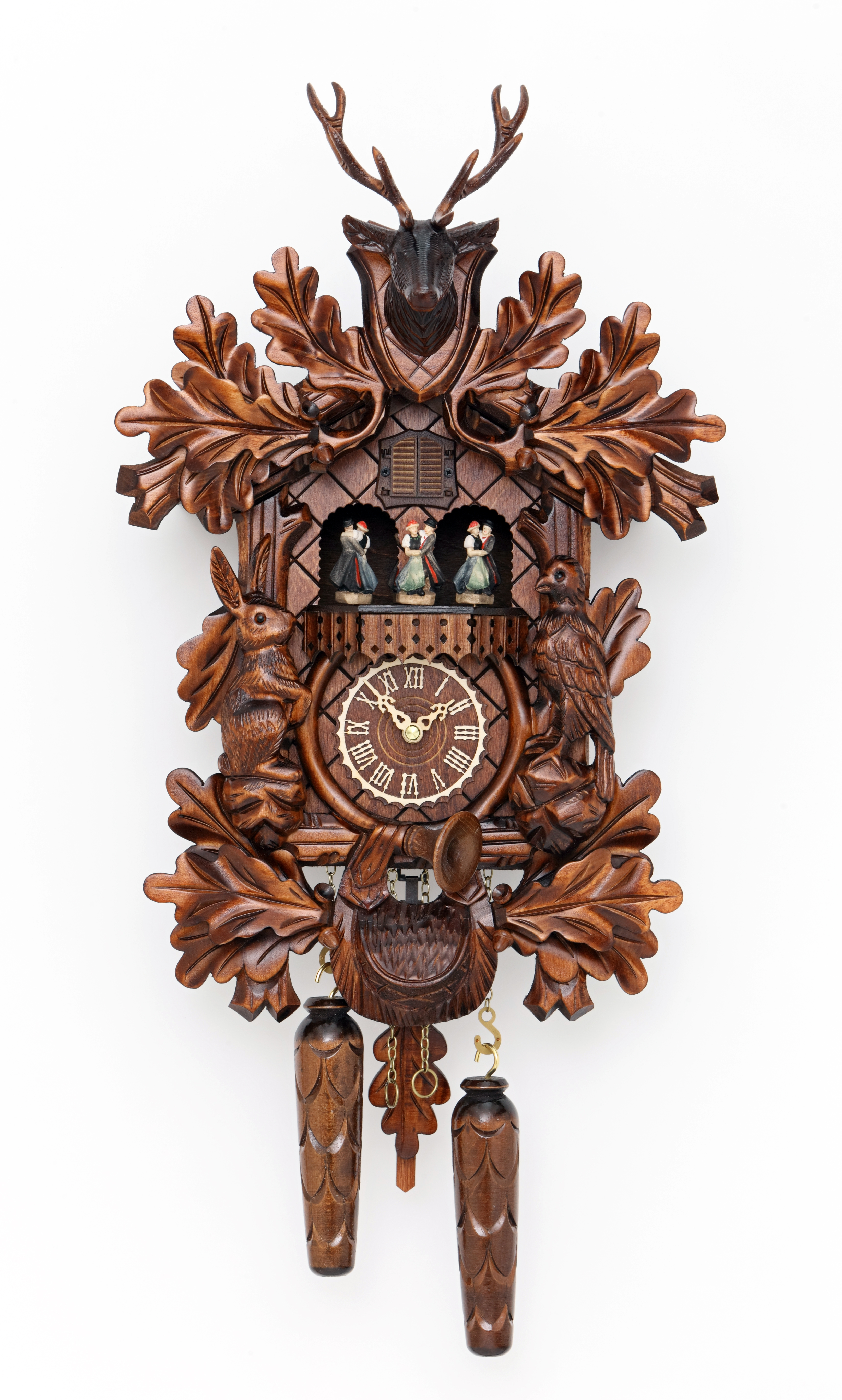 Kuckucksuhr (Quarz) mit drehenden Tänzern klassisch 44cm Kuckucksuhr (Quarz) mit drehenden Tänzern klassisch 44cm