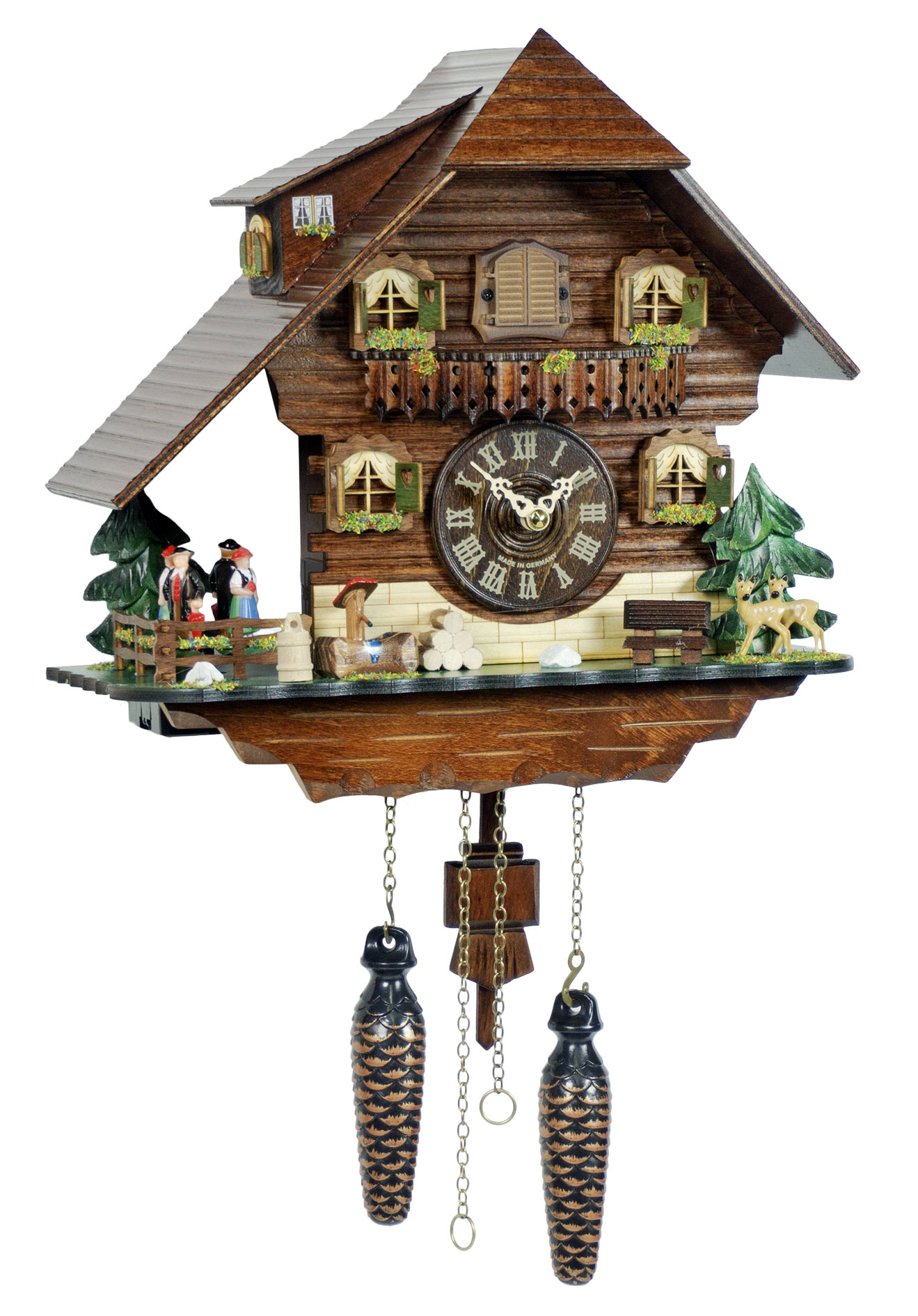 Kuckucksuhr (Quarz) Chalet 29cm mit Tänzern Quarz Kuckucksuhr mit Tänzern