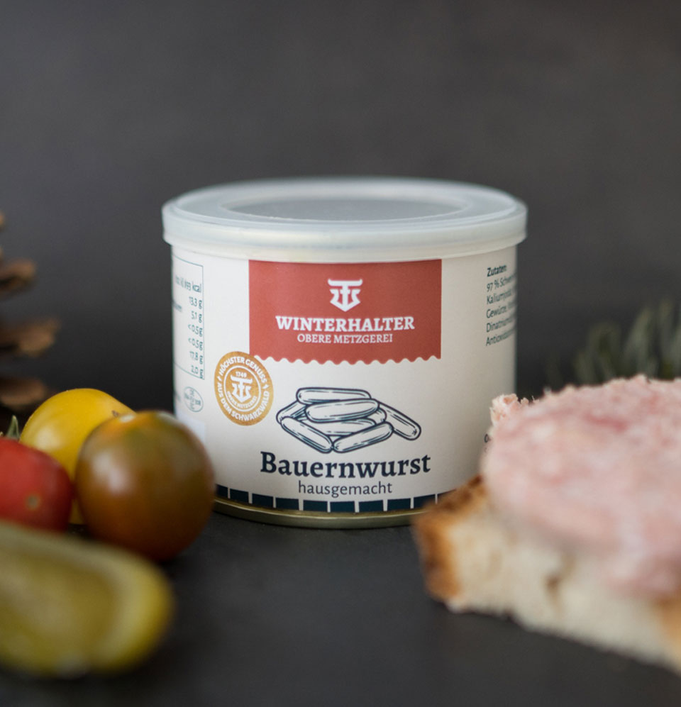 Hausmacher Bauernwurst in der Dose, 185gr. Hausmacher Bauernwurst in der Dose, 185gr.
