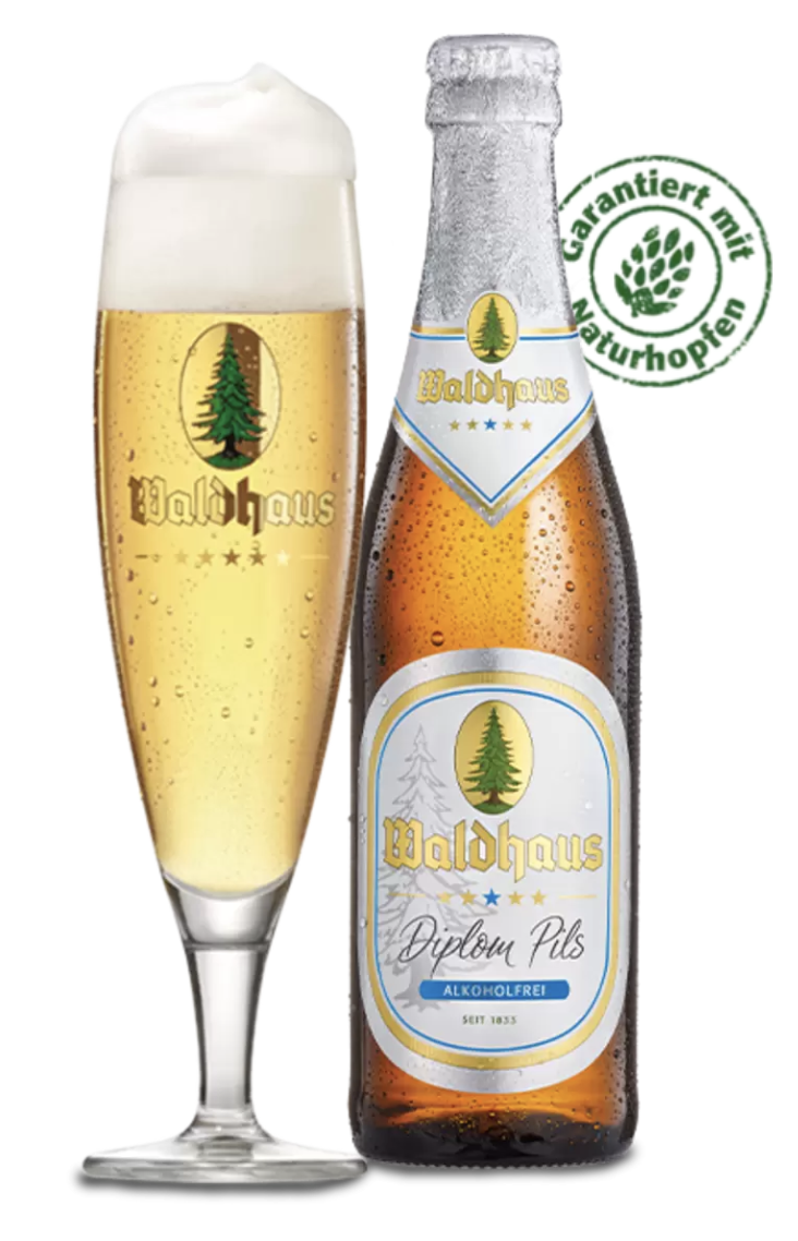 Waldhaus Diplom Pils Alkoholfrei, 0,33 l, 24 Flaschen Waldhaus Diplom Pils Alkoholfrei, 0,33 l, 24 Flaschen